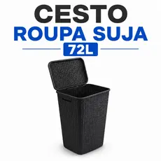 Cesto Roupa Suja 72L Rattan com Tampa Grande Organizador Lavanderia Banheiro Quarto Cesto Plástico Resistente Multiuso