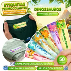 Kit Etiqueta DTF Termocolante Dinossauros Infantil Nome Uniforme Escolar Roupa Toalha Ferro