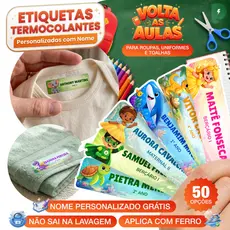 Kit Etiqueta DTF Termocolante Infantil Nome Uniforme Escolar Roupa Meia Toalha Personalizada com Ferro