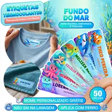Kit Etiqueta DTF Termocolante Fundo do Mar Infantil Nome Uniforme Escolar Roupa Toalha Ferro