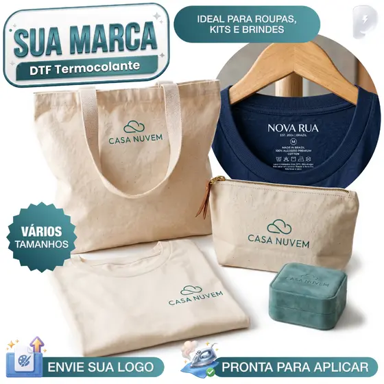 Etiqueta DTF Termocolante Personalizada Com Sua Logo Marca Para Roupa Produto Caixa Aplique Ferro