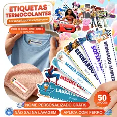 Kit Etiqueta DTF Termocolante Personagens Infantil Nome Uniforme Escolar Roupa Meia Toalha Personalizada Aplicação Ferro