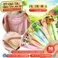 Etiqueta Escolar Personalizada Fazendinha DTF Termocolante Nome Infantil Roupa Meia Toalha Ferro