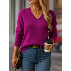 Blusa Lisa Manga Longa Decote V Feminina Tricot