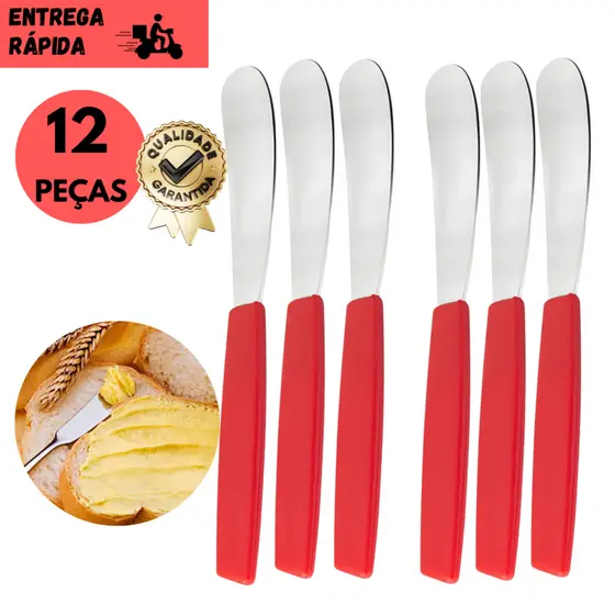 Kits 12 ou 6 Espátula Inox Cabo Vermelho  Ideal Para Geleia, Manteiga, Patê e Cremes Café uso Diário