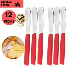 Kits 12 ou 6 Espátula Inox Cabo Vermelho  Ideal Para Geleia, Manteiga, Patê e Cremes Café uso Diário