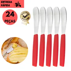 Kits 24/18/12 ou 6 Espátula Inox Cabo Vermelho Cozinha Doméstica Profissional Café Manteiga Geléias