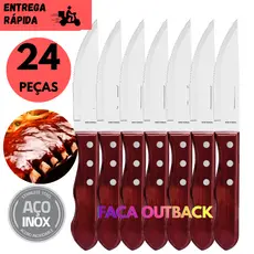 Kits 8/14/24 Faca Jumbo Tipo Outback Cabo Madeira para Churrasco Uso Diário na Cozinha uso Diario