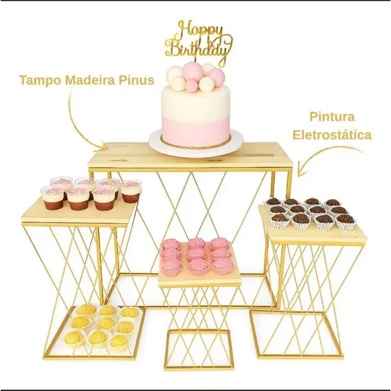 kit 4 Mesas de Festa Treliça Jogo Mesa Teia Com 4 Peças Decoração Pegue Monte
