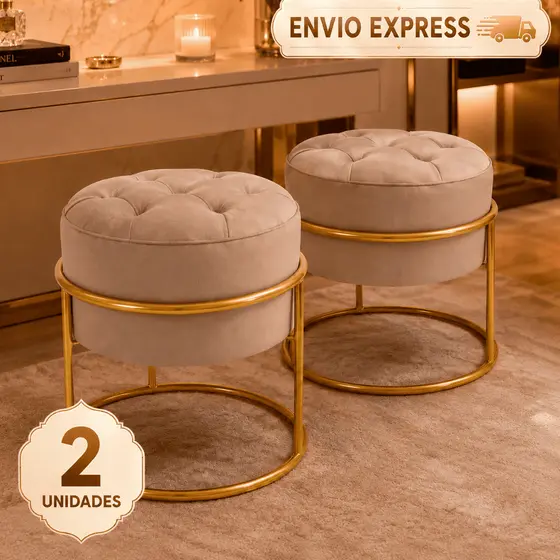 2 Puffs Banqueta Argola Capetone Banco Decoração de Sala Penteadeira