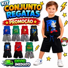 Kit 6 Peças Super Heróis Conjunto Regatas Infantil Menino.