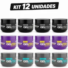 Kit 12x Gel Cola Incolor, Cera ou Black Sem Álcool Modela e Fixa Penteados Match Formen 300g