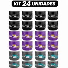 Kit 24x Gel Cola Incolor, Cera ou Black Sem Álcool Modela e Fixa Penteados Match For men 300g