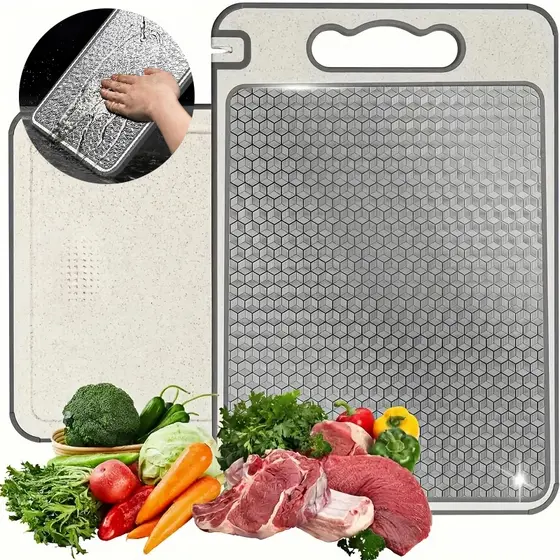 Tábua de Corte Cortar Carne Placa Dupla Face Higiênica com Afiador e Alça em Aço Inox e PP