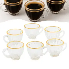 Kit 6 Xícaras Transparente Borda Dourada Café Chá Capuccino 200ml Vapt Vupt