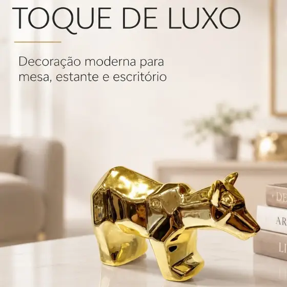 Escultura Decorativa Raposa Decorativa Dourada Estatueta Decorativa Enfeite de Mesa Estilo Geométrico