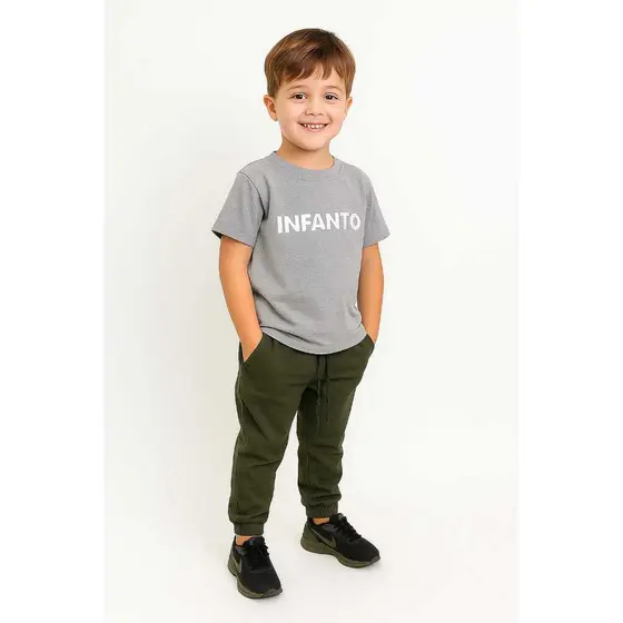 Calça  Jogger Infantil Meninos cinza e verde entrega rapida