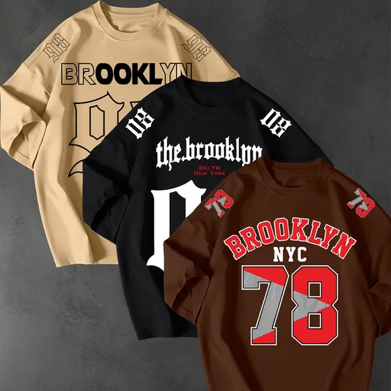 Kit 3 Camisetão Camiseta Brooklyn Streetwear 100% Algodão Premium Estilo Moda Academia Lançamento