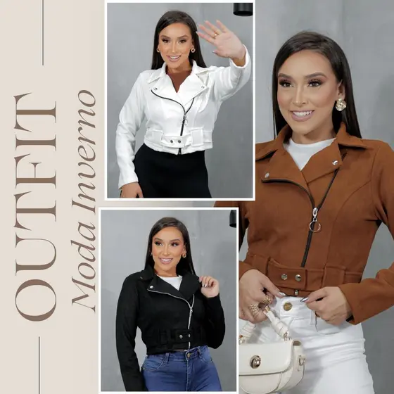 Jaqueta Suede Feminina Curta Estilosa com Zíper e Cinto Moda Elegante Inverno