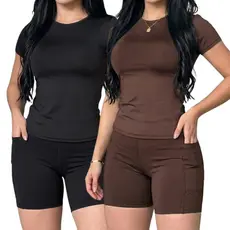 Conjunto De Academia  Short e Blusa Roupa Fitness De treino Feminino Suplex Blusa De Compressão