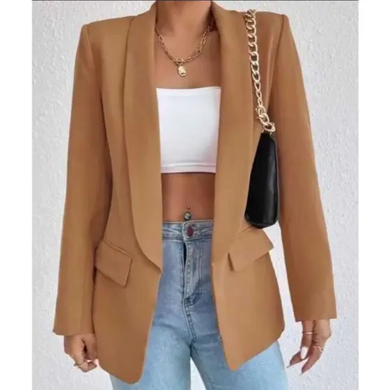 Max Blazer Feminina LongoTesido Alfaiataria Social Manga Longo