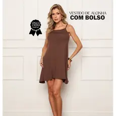 Vestido Feminino Alcinha com Bolso Viscolycra Premium Viscose com Elastano Casual Soltinho Confortável Curto Verão