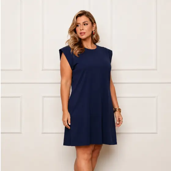 Vestido Plus Size Midi Muscle Tee Basico  Manga Curto 100% Algodão Vestido Casual Elegante