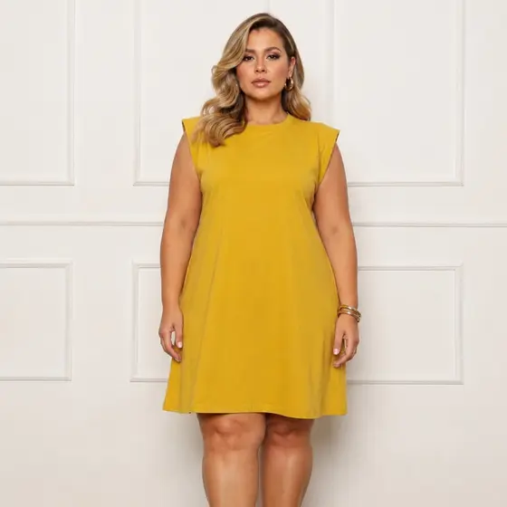 Vestido  Muscle Vestido Com Bolso Manguinha Delicado Malha Algodão Vestido Plus Size