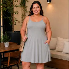 Vestidinho Confortavel Plus Size Com Elasticidade Alcinha e BOLSO Casual Para os Dia Quentes