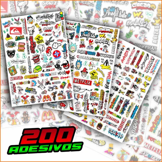 KIT 200 ADESIVOS masculino para Capacete Moto Bike Carro - Frases 244 Grau Osascorte Aranha - BRINDE