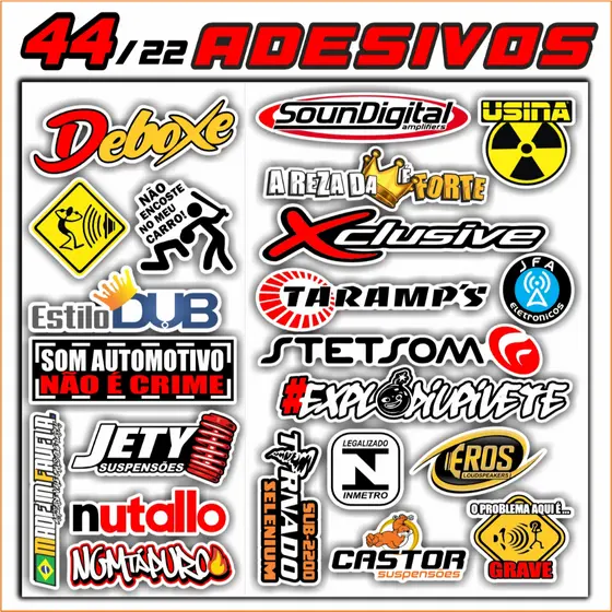 Kit 44/22 Adesivo para Carro Som Automotivo Rebaixado Fest Marcas Frases Pancadão - APROVA D'ÁGUA