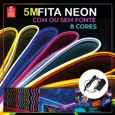 Fita de LED Mangueira Neon 5 Metros IP65 Flexível Com ou Sem Fonte | 8 Cores