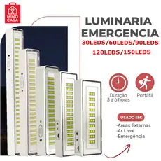 Luminária Emergência Lâmpada 150, 120, 90, 60 ou 30 Leds Recarregável Bivolt Luz Branca Fria
