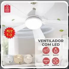Ventilador de Teto LED 60W 80W Lâmpada E27 Controle Remoto Bivolt Luminária ECO Bivolt