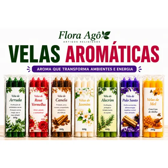 Velas Aromática e Espiritual Pct C/8  | Arruda Alecrim Canela Jasmim Mel Palo Santo Rosa Vermelha Lavanda Citronela 🚀