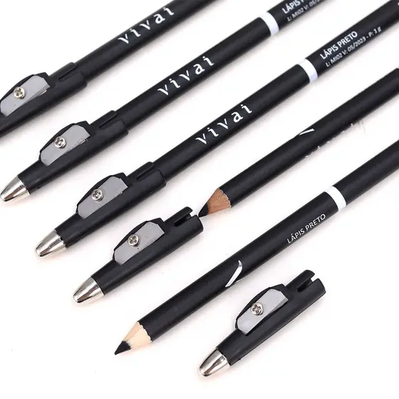 Kit 3, 6, e 12 Lápis Preto com Apontador - Vivai