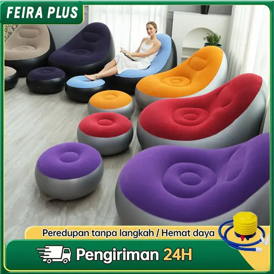 Poltrona Inflável Portátil com Puff Descanso e Bomba Inclusa Ideal para Quarto Sala e Áreas Externas