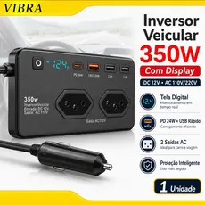 Inverter Converter 350W 12v/24v To 110v/220v Socket + 4 Usb 5v 1.2a 4 Portas USB 5V 1.2A