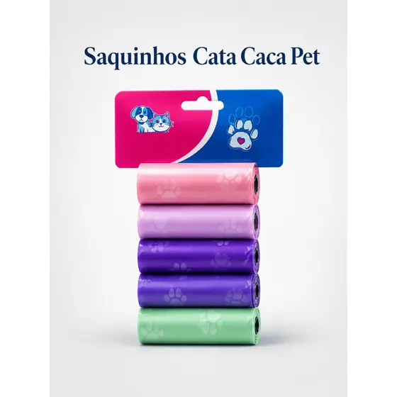Saquinho Cata Caca Biodegradável Refil para Porta Saquinhos Pet Cachorro Gato Resistente Higiênico Passeio