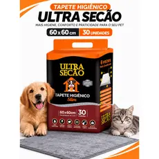 Tapete Higiênico Ultra Secão Slim 60x60cm 30 Unidades com Carvão Ativado para Cães e Gatos