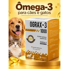 Suplemento Ograx-3 1000 Avert Ômega 3 para Cães e Gatos EPA 324mg DHA 216mg 30 Cápsulas Envio Imediato