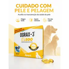 Suplemento Ograx-3 500 Avert 90 Cápsulas Ômega 3 Rico em EPA para Cães e Gatos Saúde da Pele e Pelagem