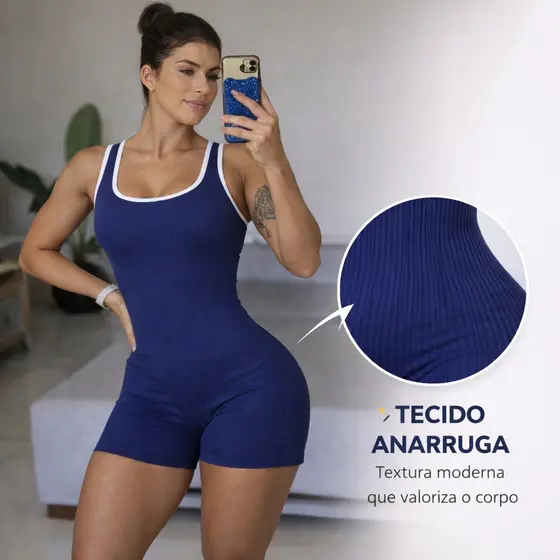 Macaquinho Feminino Premium Texturizado Modelador Academia treino Moda Fitnees