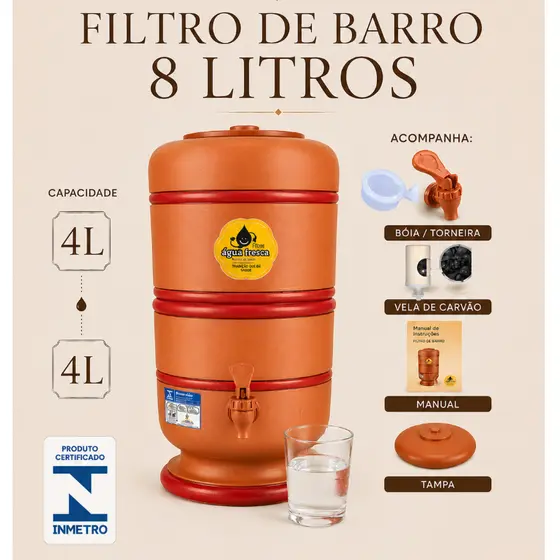 FILTRO DE BARRO 8L COM INMETRO E ACESSÓRIOS.