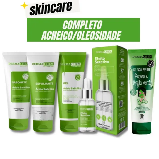 Kit Skincare Anti Acne/Oleosidade Dermachem+ Sérum Secativo+ Mascara de Argila e Pepino  Dermachem