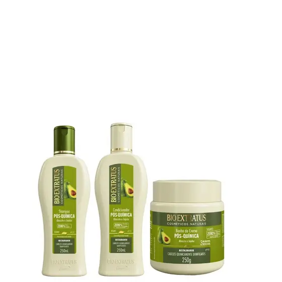 KIT Shampoo, Condicionador e Banho de Creme Pós Química 250ml  - Bio Extratus - Cabelos quimicamente tratados