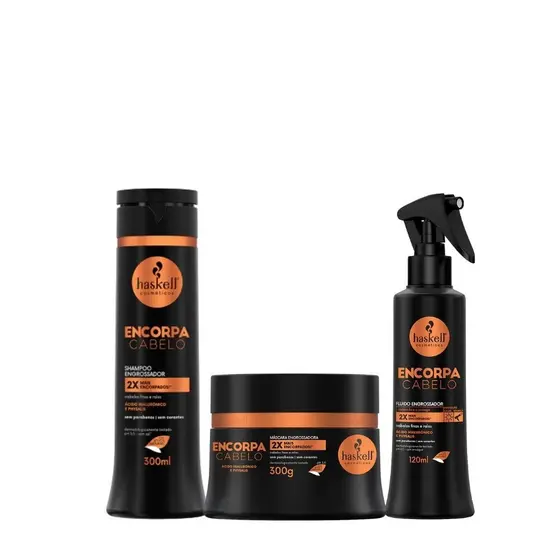 Kit Haskell Encorpa Cabelo Shampoo 300ml + Máscara 300g + Fluido 120ml – Volume, Força e Leveza