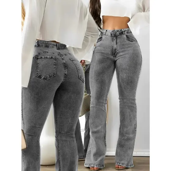 CALÇA FEMININA FLARE JEANS COM LYCRA LAVAGEM ESPECIAL