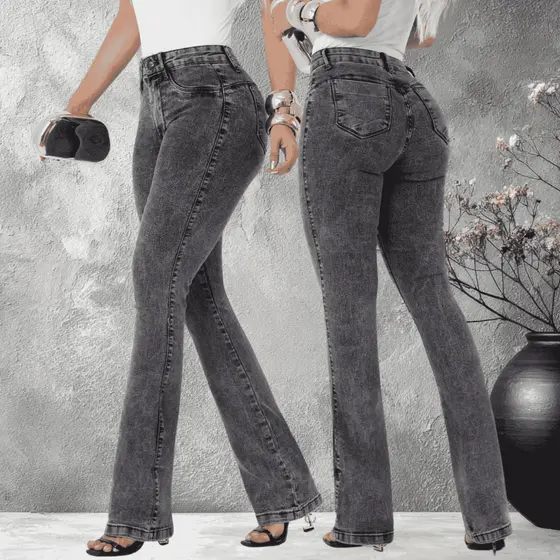 Calça Flare Feminina Jeans com Elastano Cintura Alta Modeladora Elegante Caimento Perfeito Butcut
