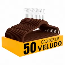 Kit 50 Cabides De Veludo Adulto Ultra Fino Antideslizante Marrom